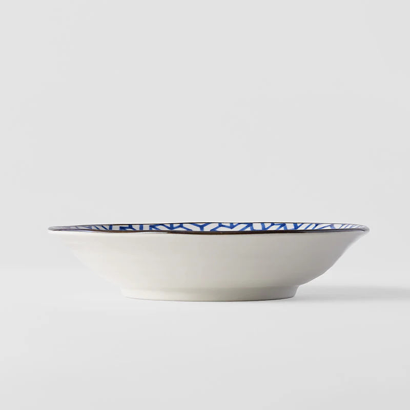 Indigo Herringbone Ikat Shallow Open Bowl 20.5cm