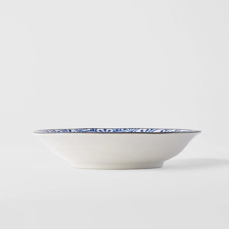 Indigo Petal Crest Ikat Shallow Open Bowl 20.5cm