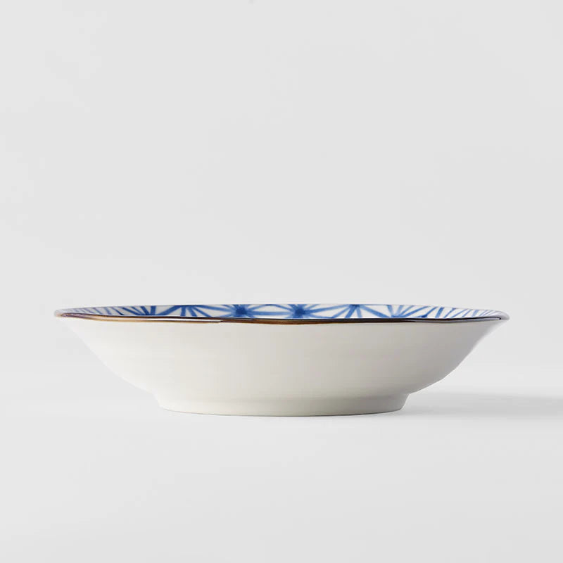 Indigo Starburst Ikat Shallow Open Bowl 20.5cm