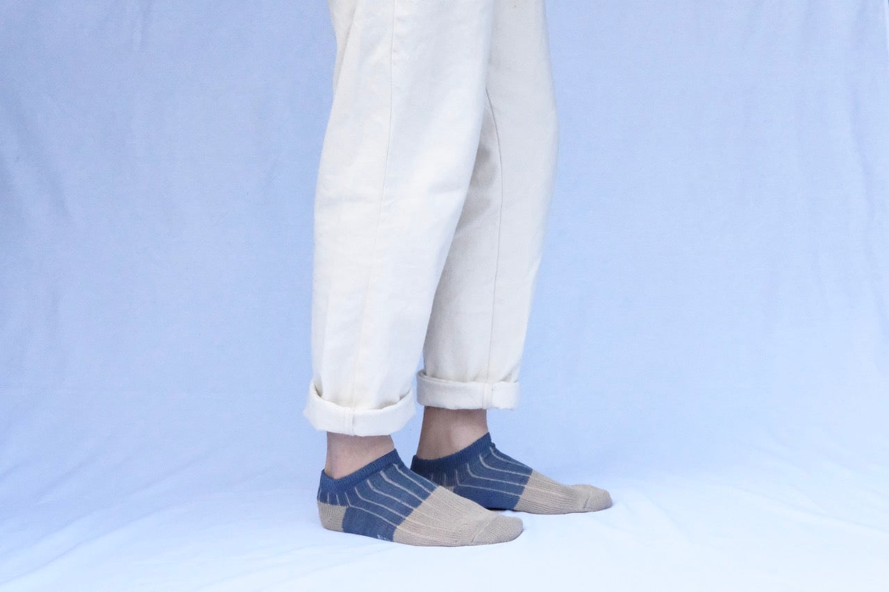 Linen Cotton Anklet Socks - Blue