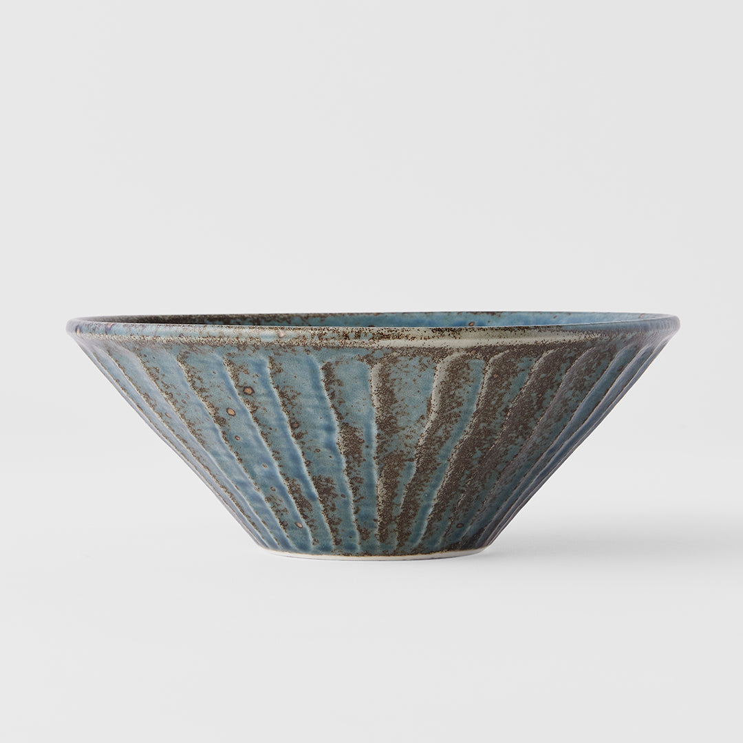 Rustic Japanese blue U-Shape udon bowl 18cm