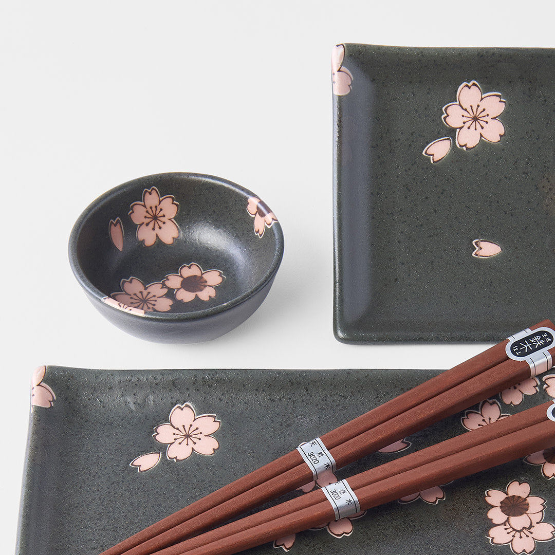 Black and pink sakura 4 piece boxed sushi set