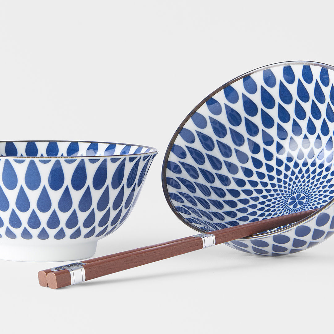 White with blue tear drop 2 piece boxed bowl set 15cm