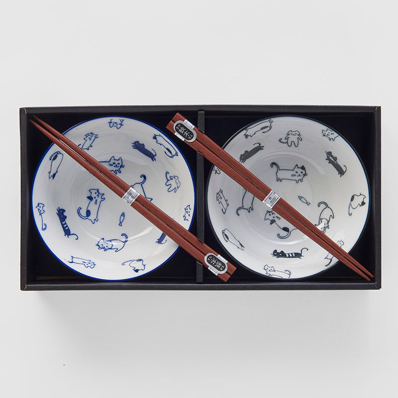 Concept Japan Seikaha Cat Design Bowl Set – 12cm, 5-Piece, Blue (New)