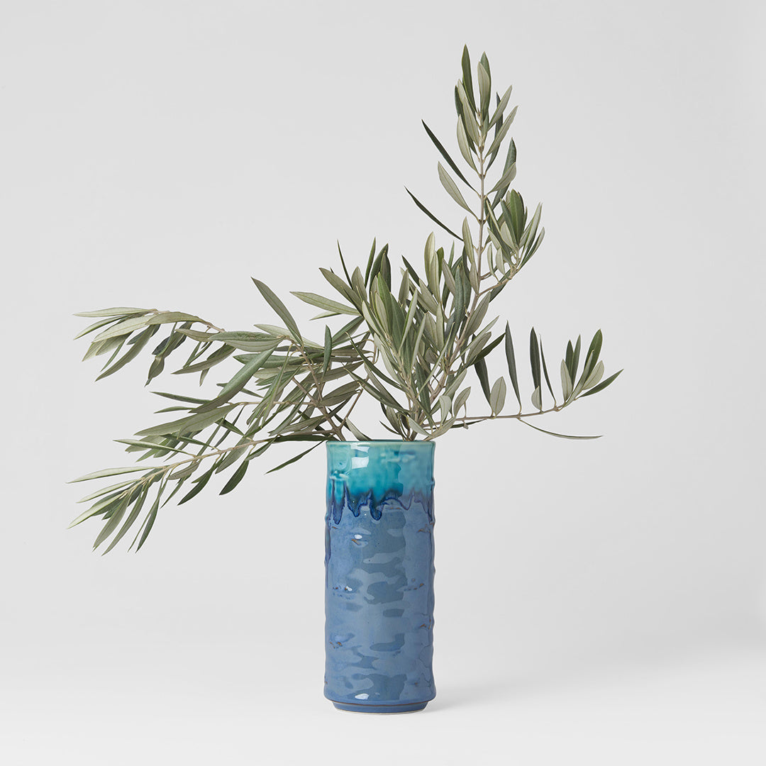 Turquoise & cobalt cylinder vase 19cm