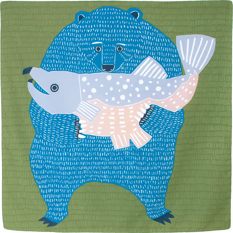 Furoshiki Water-repellent - Kata Kata Bear & Salmon Green 100cm