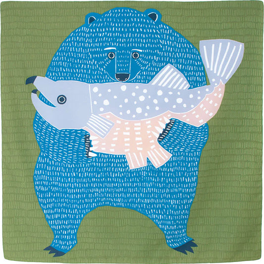 Furoshiki Water-repellent - Kata Kata Bear & Salmon Green 100cm
