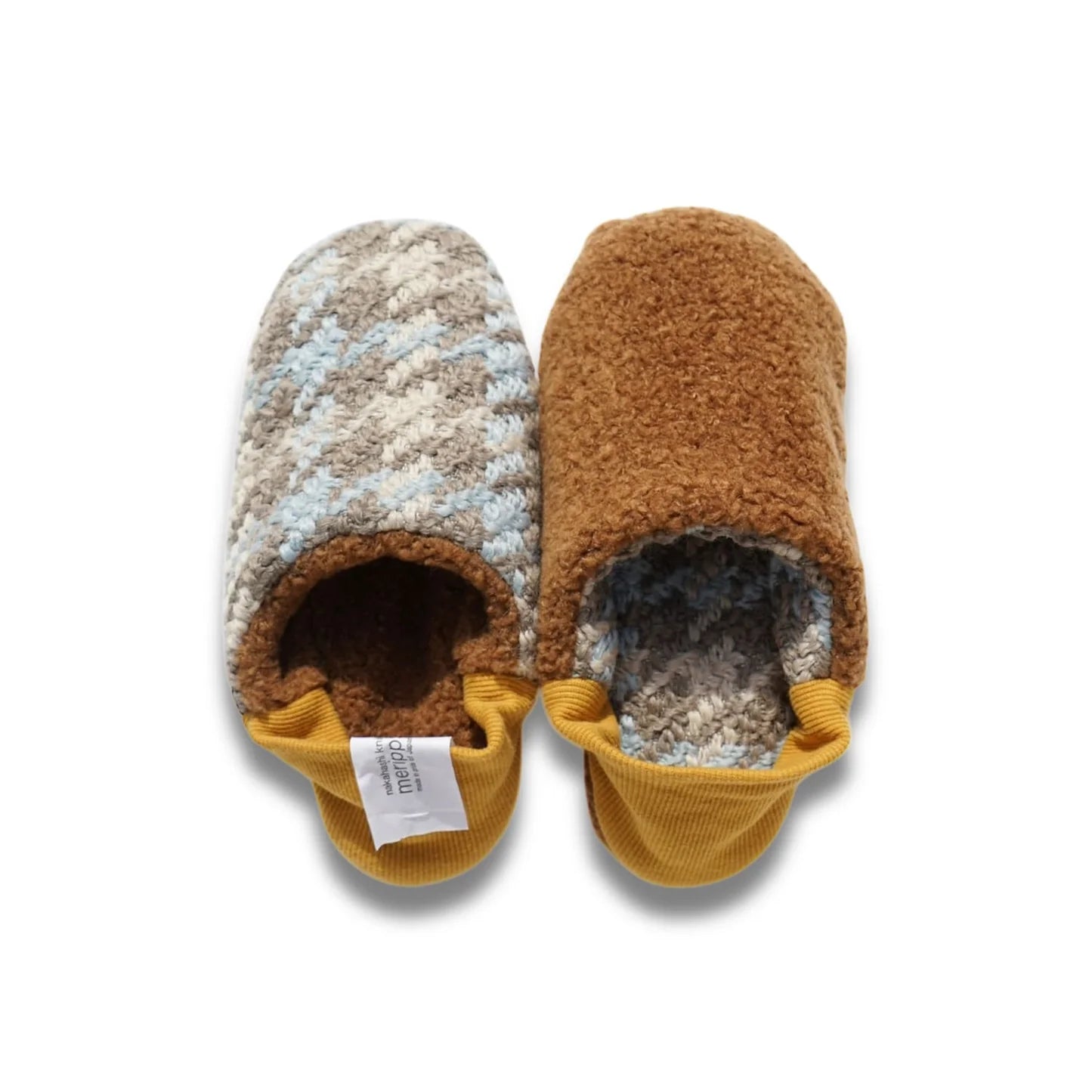 Merippa Hound Check x Boa Pile Brown Japanese Slippers