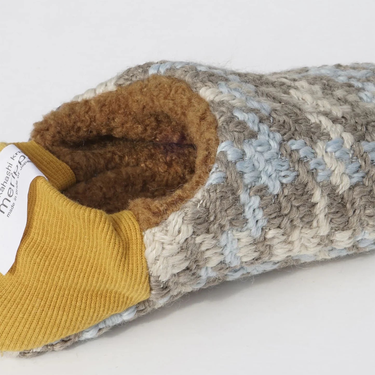 Merippa Hound Check x Boa Pile Brown Japanese Slippers