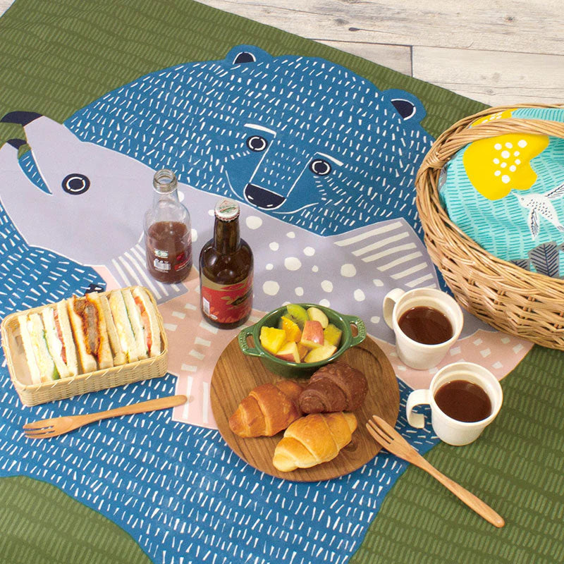 Furoshiki Water-repellent - Kata Kata Bear & Salmon Green 100cm