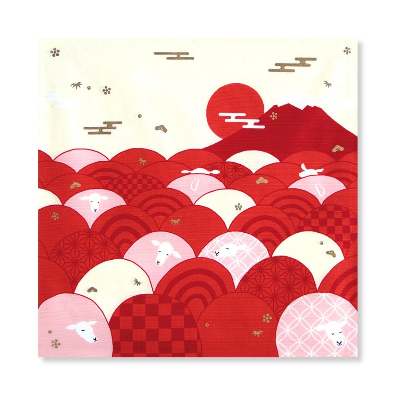 Furoshiki Organic Cotton - Musubi Sheep, Red Fuji & Seigaiha 50cm