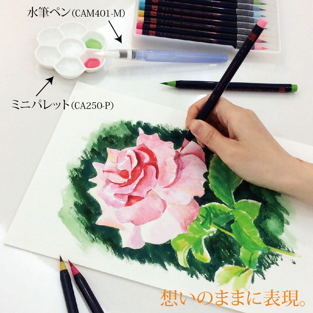 Akashiya Sai Watercolour Brush Pen Set - Pale 15+ Colours
