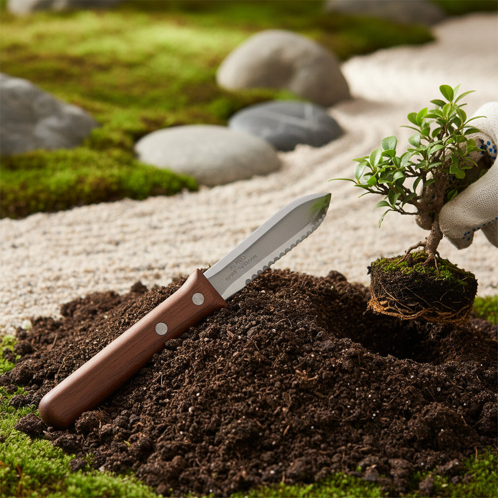 Asano Japanese Planting Knife with Leather Sheath
