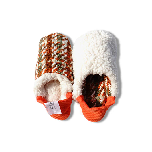 Merippa Big Tweed Plaid × Sheep Boa Japanese Slippers