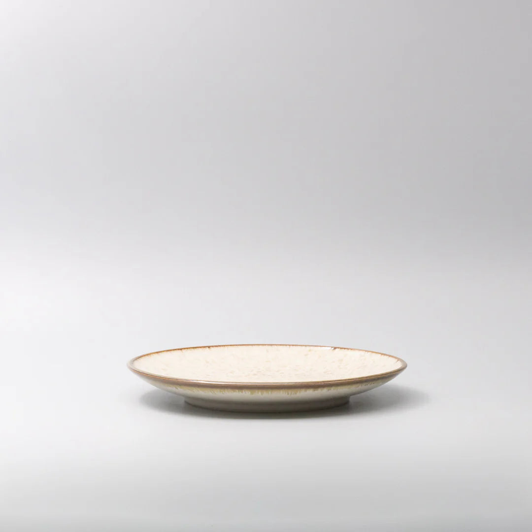 Beige ceramic plate on a light gray background