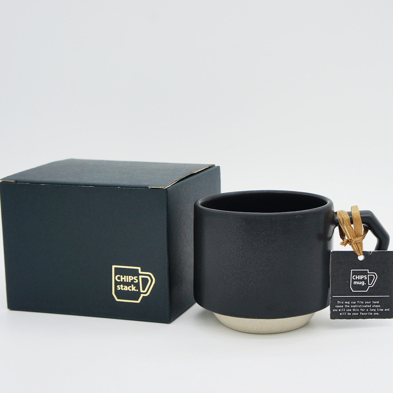 CHIPS Stack Mat Black Gift Boxed Mug with Handle 280ml
