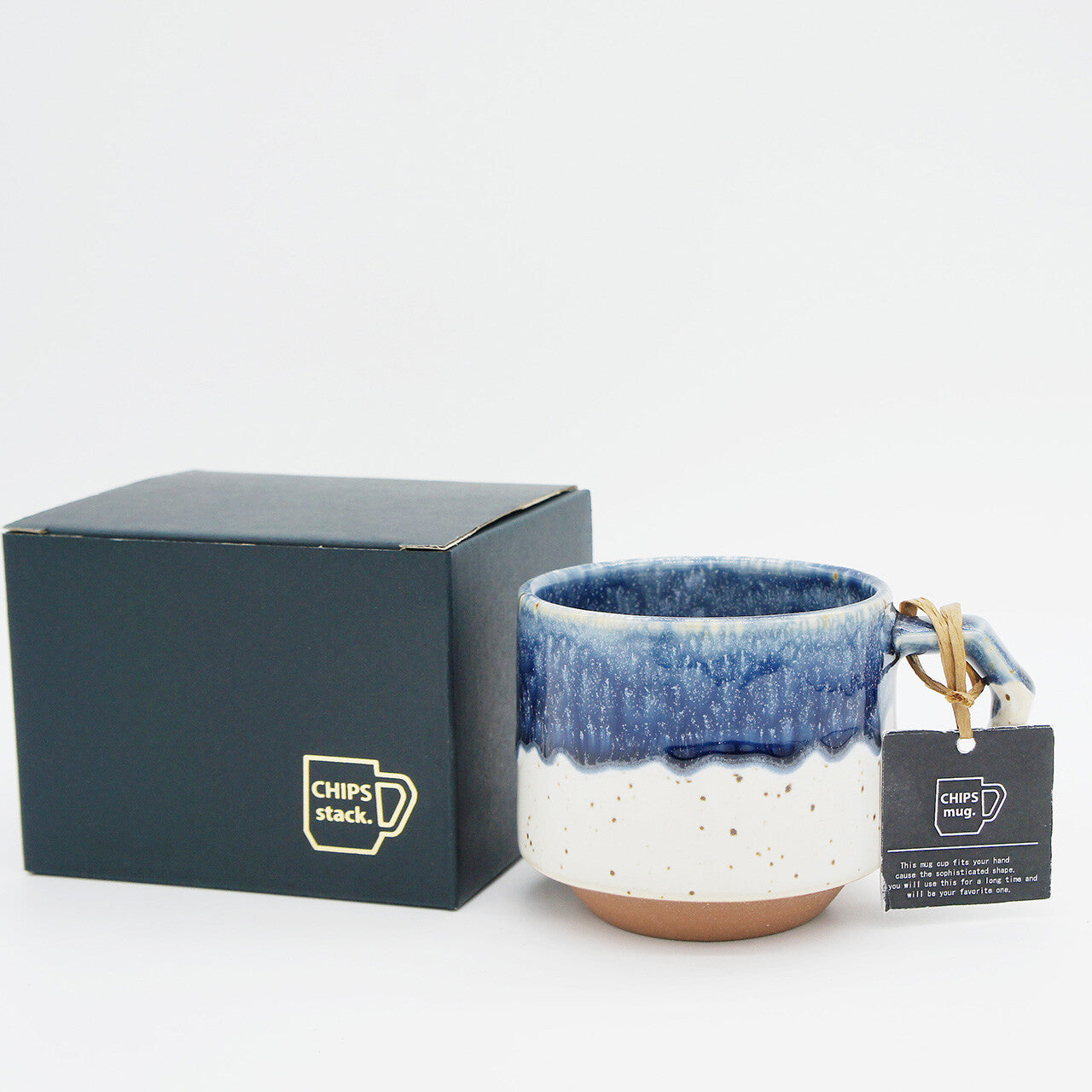 CHIPS Stack Premium White & Navy Gift Boxed Mug with Handle 280ml
