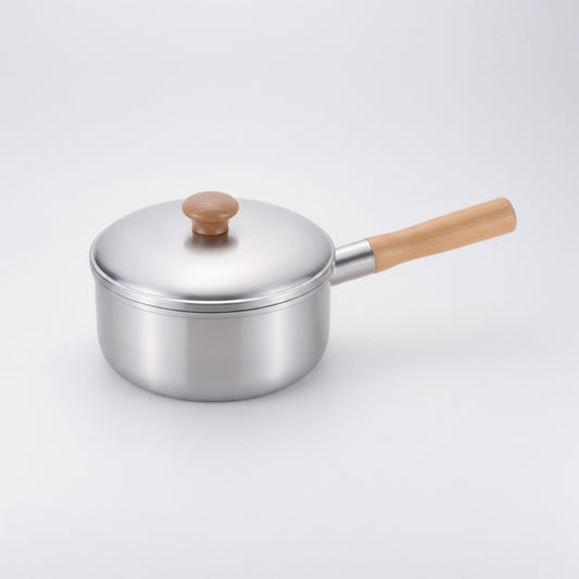 Chitose Wooden-Handled Stainless Steel Saucepan 18cm
