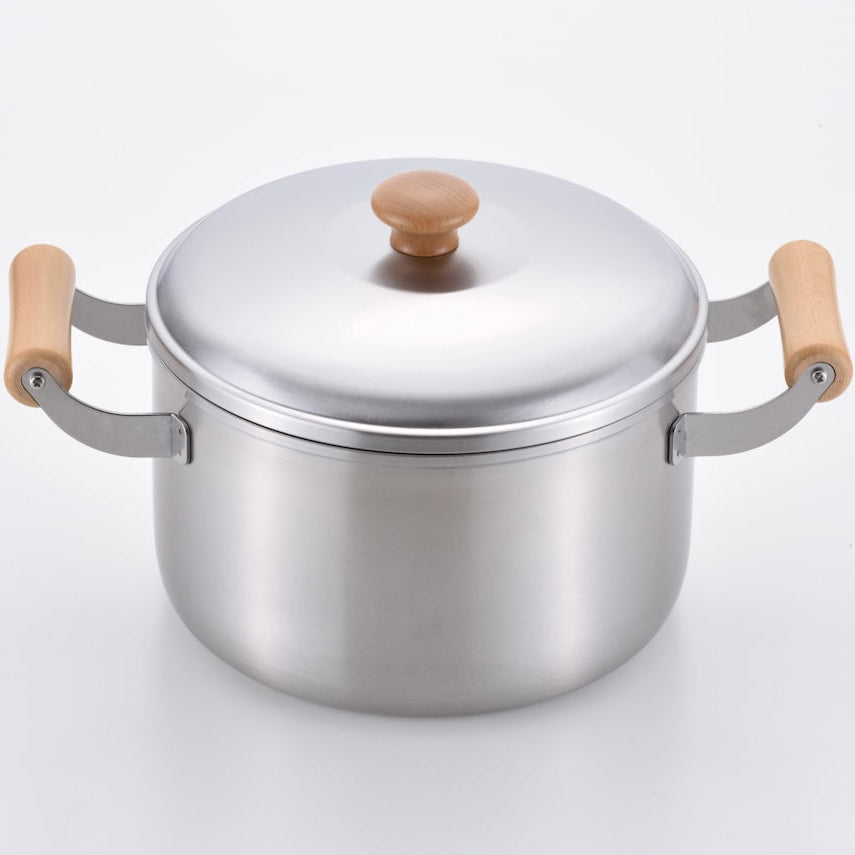 Chitose Wooden-Handled Deep Stainless Steel Casserole 22cm