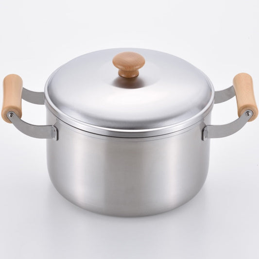 Chitose Wooden-Handled Deep Stainless Steel Casserole 22cm
