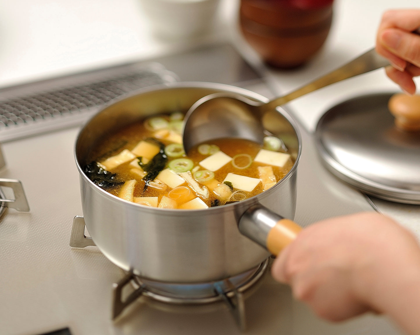 Chitose Wooden-Handled Stainless Steel Saucepan 18cm