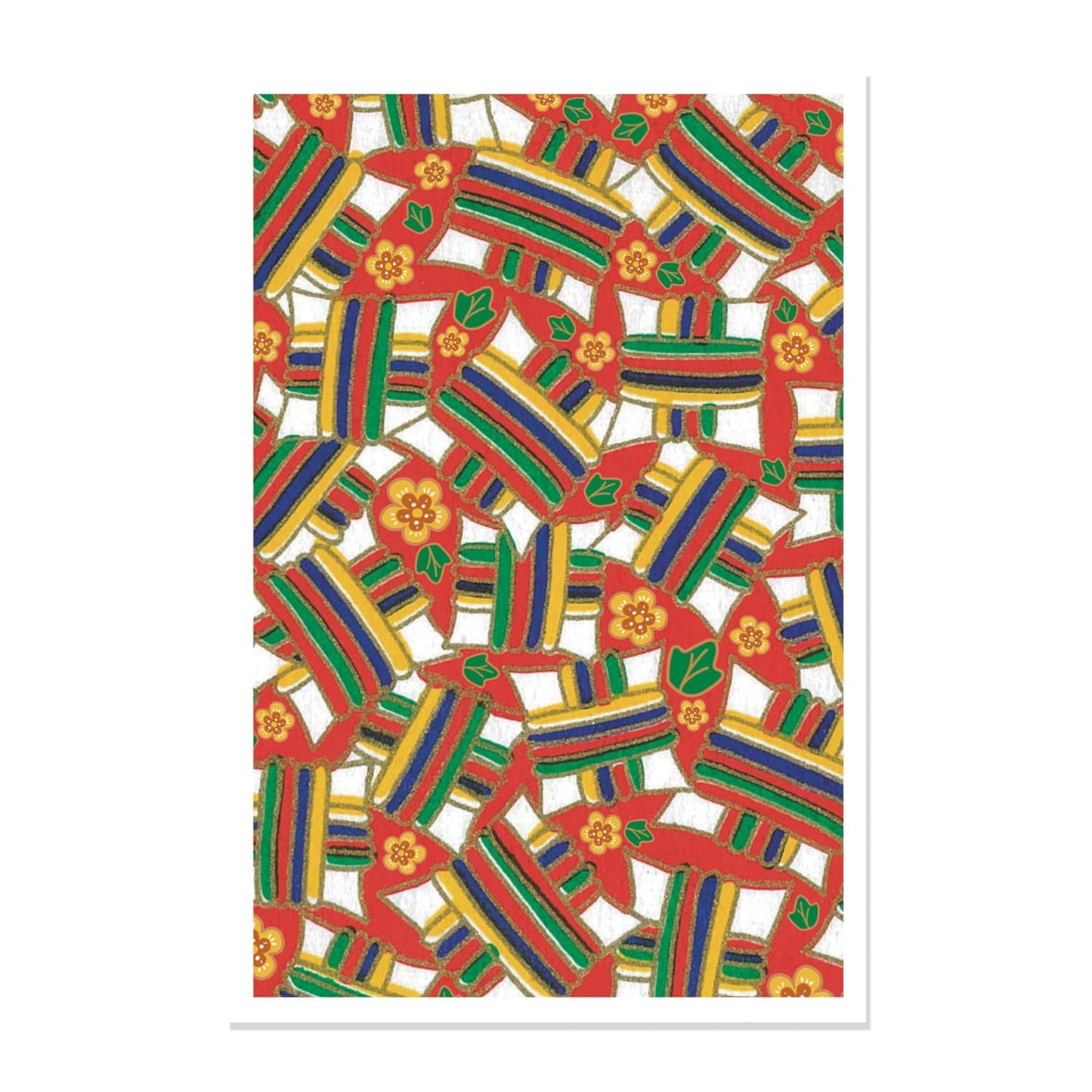 Colorful geometric pattern with interlocking shapes on a white background