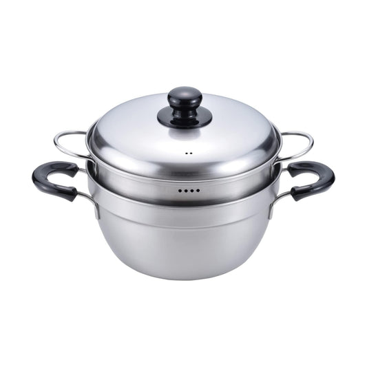 Enzo Stainless Steel Deep-Rim Two-Tier Steamer 23cm