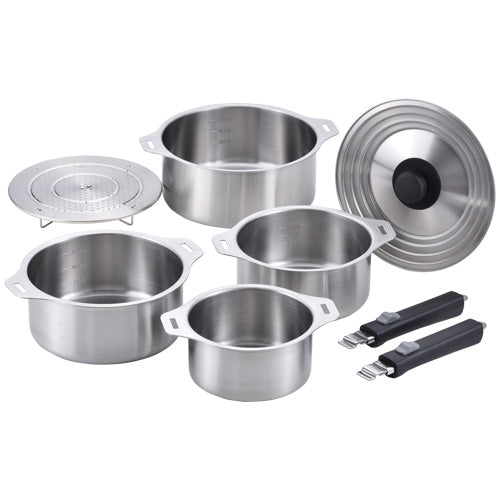 Enzo Stainless Steel Detachable Handle Cookware Set with Steaming Rack
