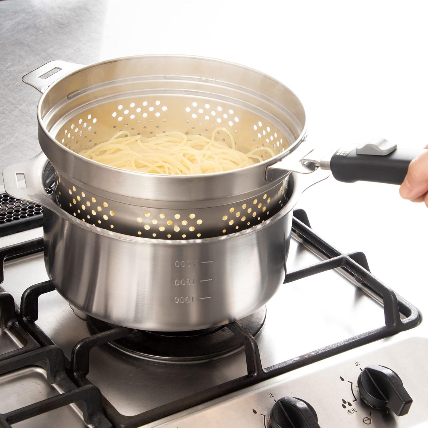 Enzo Stainless Steel Detachable Handle Cookware Set with Steaming Rack & Basket