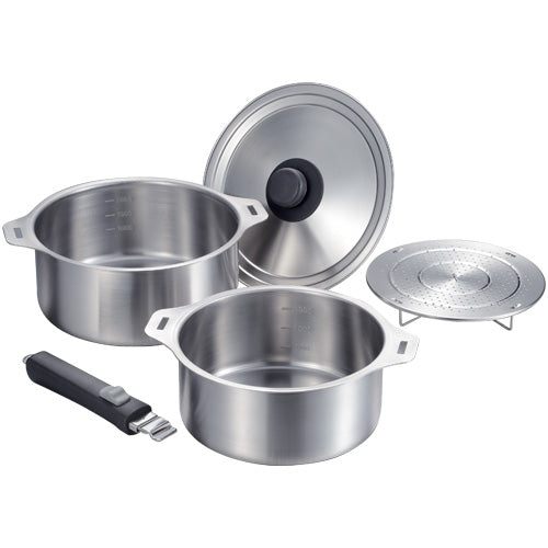 Enzo Stainless Steel Detachable Handle Saucepan Set with Steaming Rack