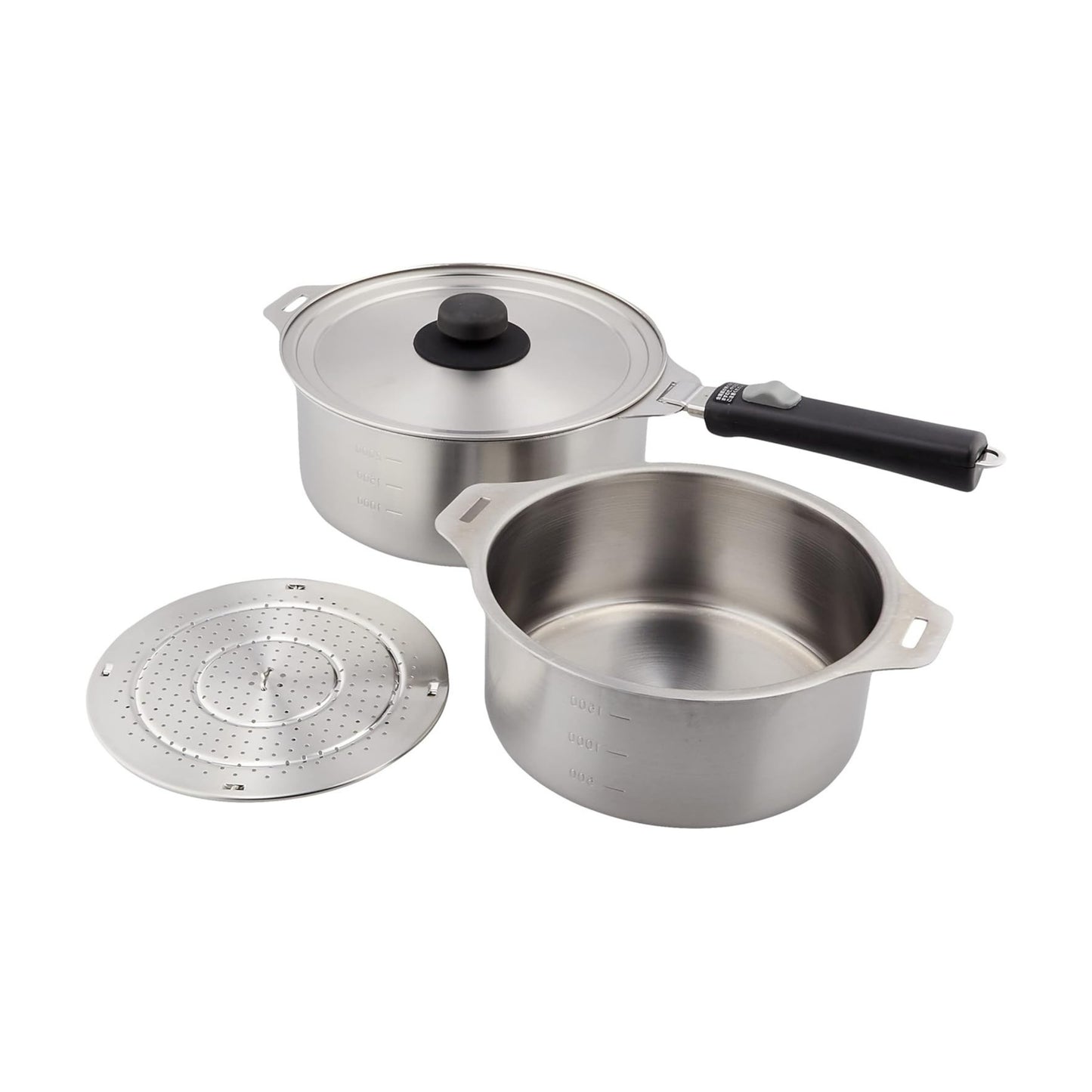 Enzo Stainless Steel Detachable Handle Saucepan Set with Steaming Rack