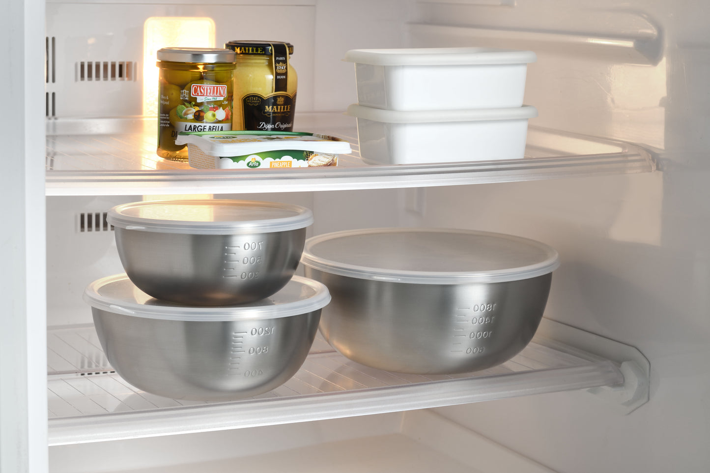 Enzo Stainless Steel Mixing Bowl Set with Silicone Lids