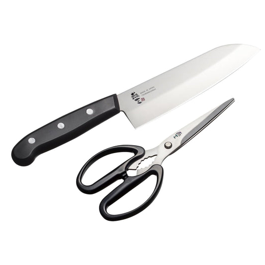 Enzo Stainless Steel Santoku Knife 16.5cm & Kitchen Scissors Set