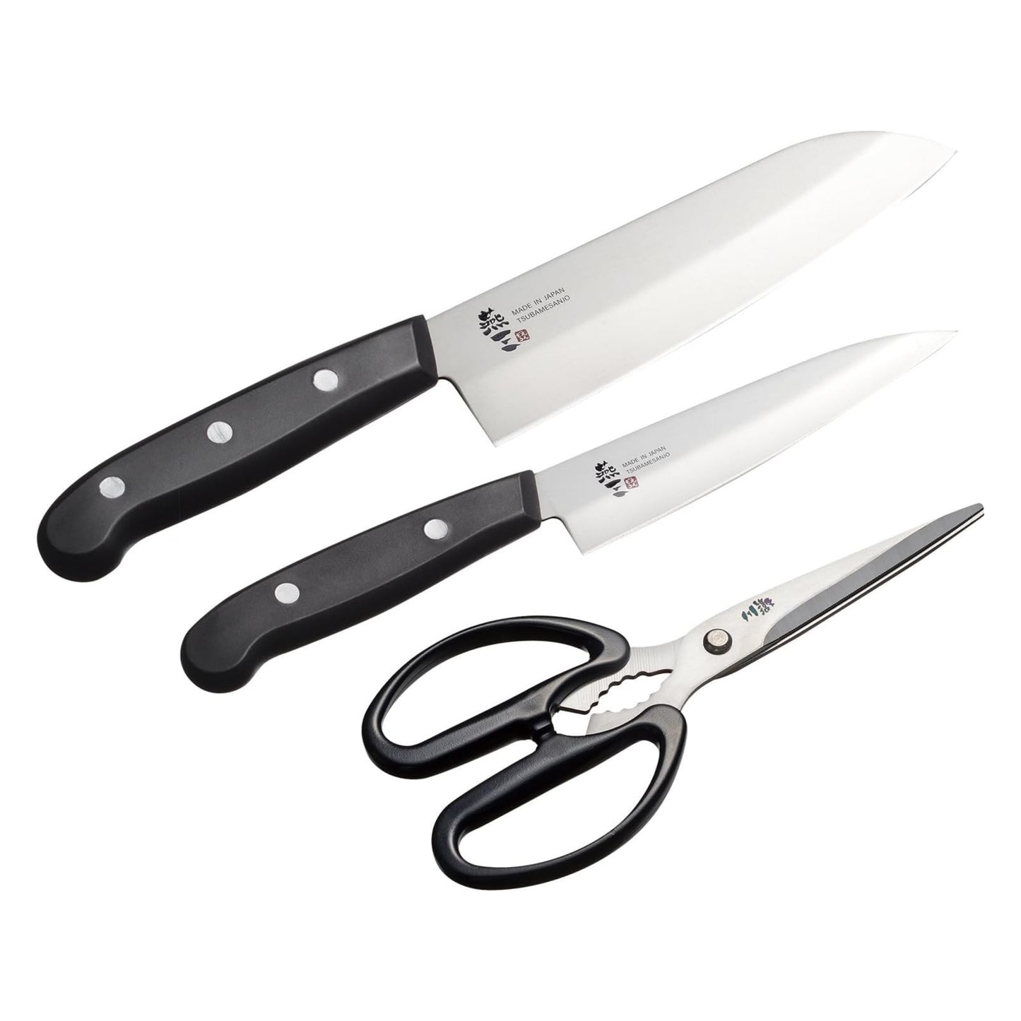 Enzo Stainless Steel Santoku, Petty Knife & Kitchen Scissors Set