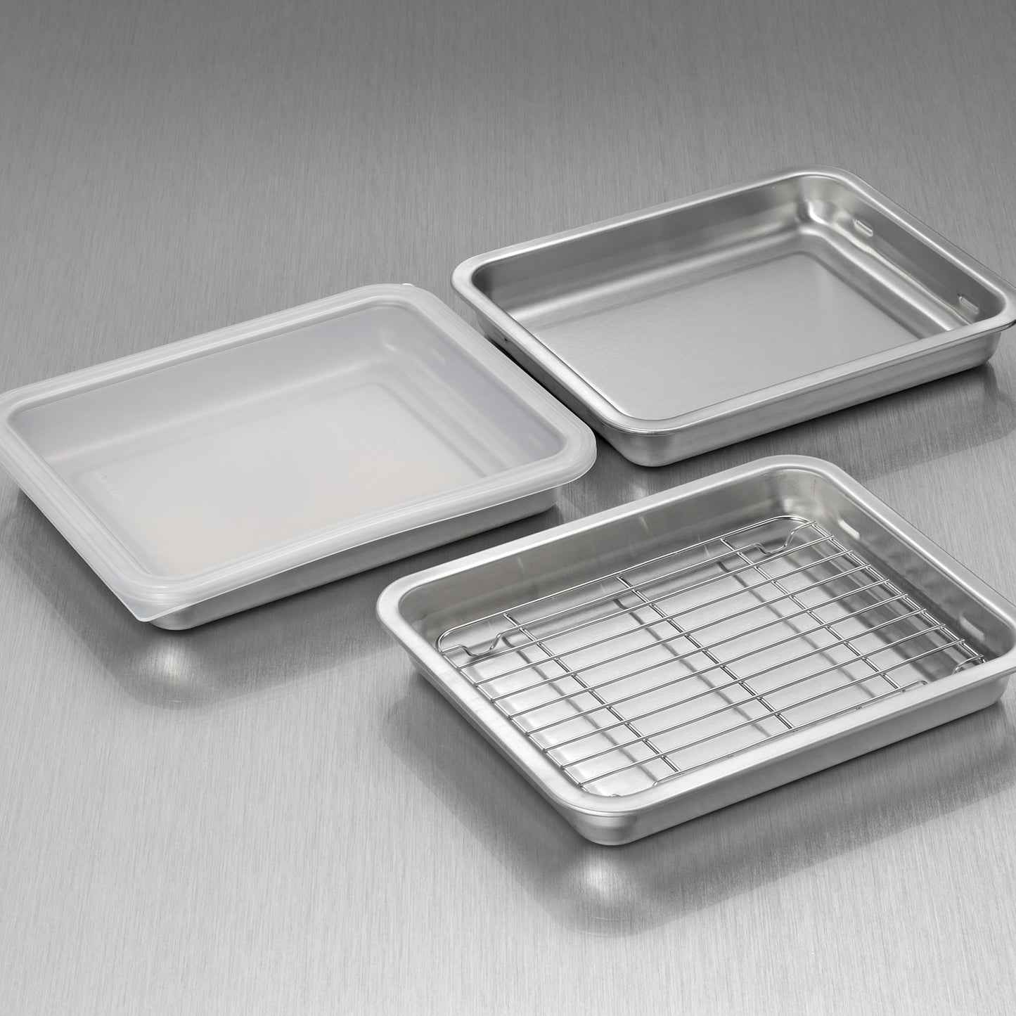 Enzo Stainless Steel Stackable 3 Pcs Prep Tray Set with Rack