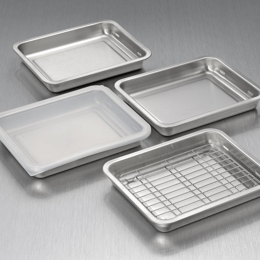 Enzo Stainless Steel Stackable 4 Pcs Prep Tray Set with Rack