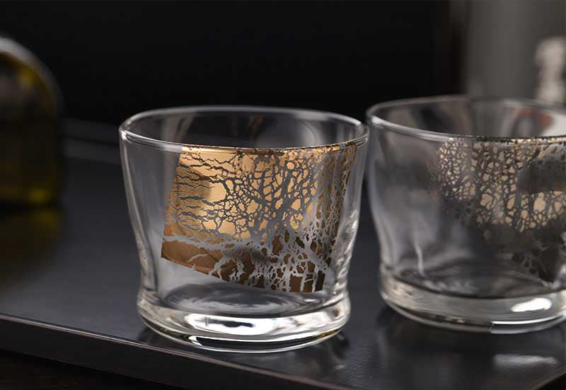 Fluid Kinrarin Gold Glass Sake Set - Carafe & 2 Cups Gift Boxed