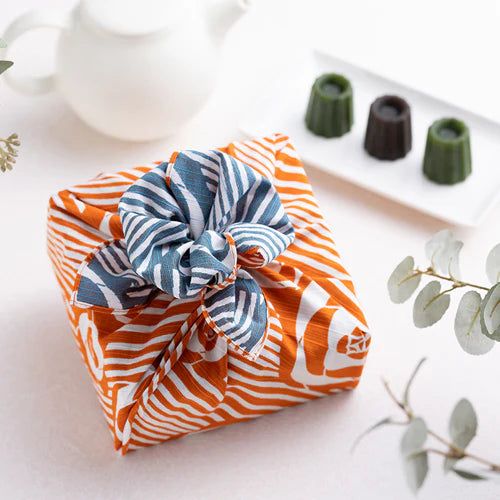 Furoshiki Isa monyo Reversible - Camellia Orange Blue 48cm