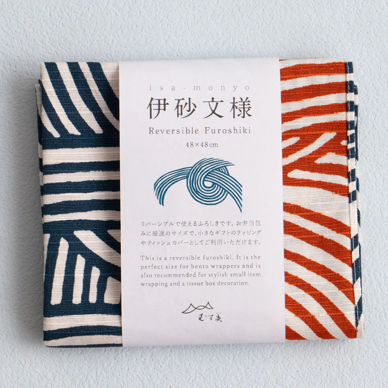 Furoshiki Isa monyo Reversible - Camellia Orange Blue 48cm