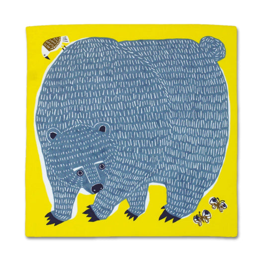 Furoshiki Organic - Kata Kata Musubi Bear & Bird Yellow 50cm