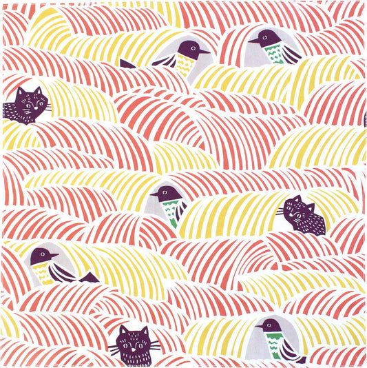 Furoshiki Organic Cotton - Kata Kata Musubi Cats & Birds Pink 70cm