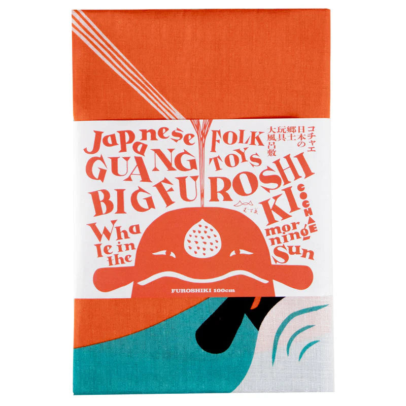Furoshiki Organic Cotton - 100 Cochae Whale In The Morning Sun Blue 100cm