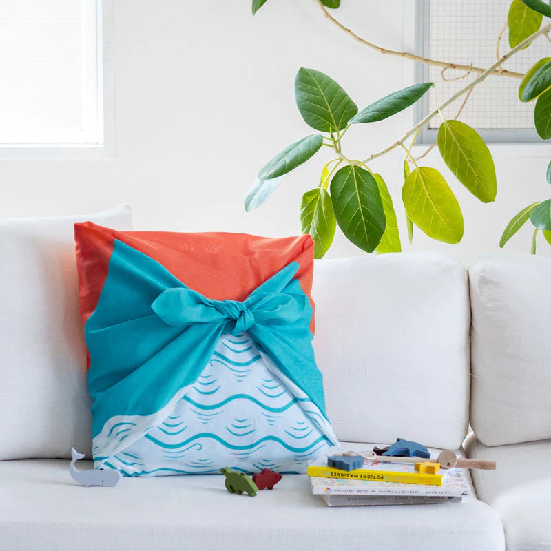 Furoshiki Organic Cotton - 100 Cochae Whale In The Morning Sun Blue 100cm