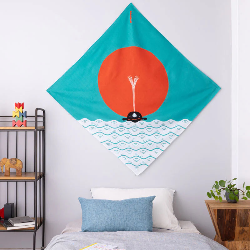Furoshiki Organic Cotton - 100 Cochae Whale In The Morning Sun Blue 100cm