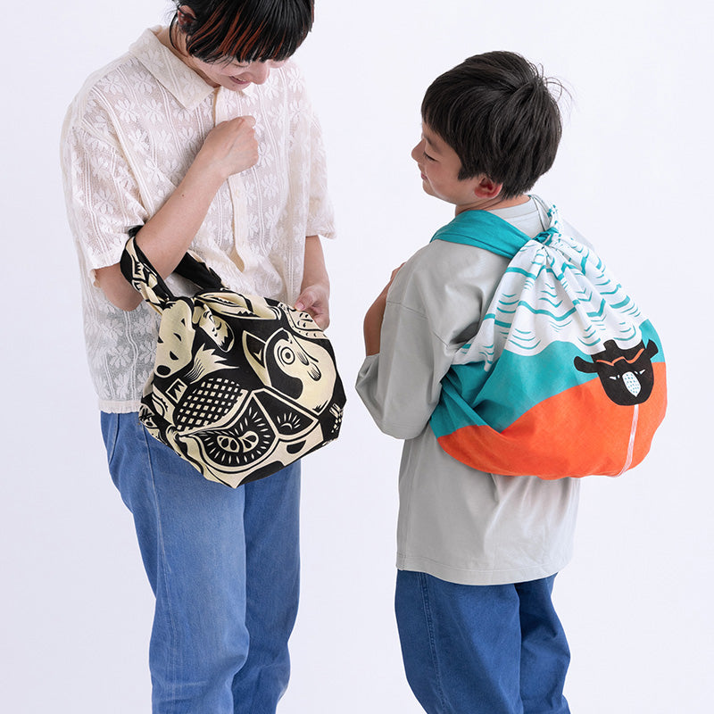 Furoshiki Organic Cotton - 100 Cochae Whale In The Morning Sun Blue 100cm