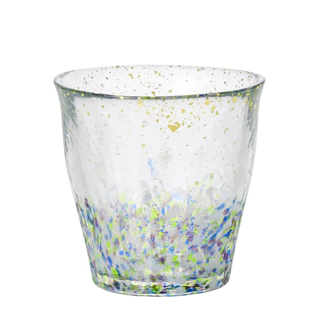 Gold Rim Rock Glass Wooden Gift Boxed - Blue & White Drops