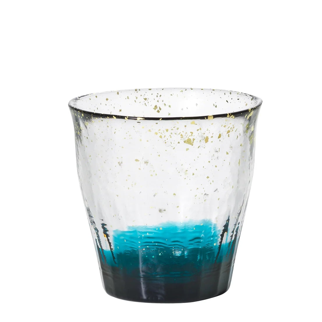 Gold Rim Rock Glass Wooden Gift Boxed - Deep Blue & Clear