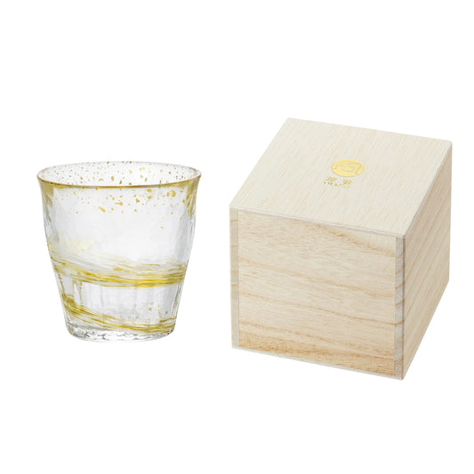 Gold Rim Rock Glass Wooden Gift Boxed - Wheat Gold