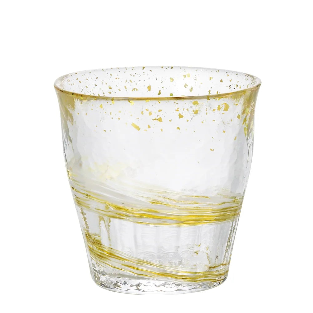 Gold Rim Rock Glass Wooden Gift Boxed - Wheat Gold