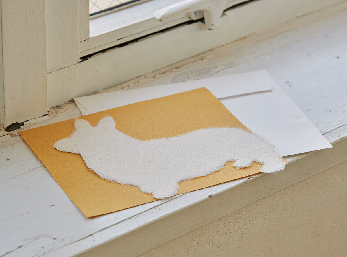 Handmade Japanese Mino Washi Corgi Message Card